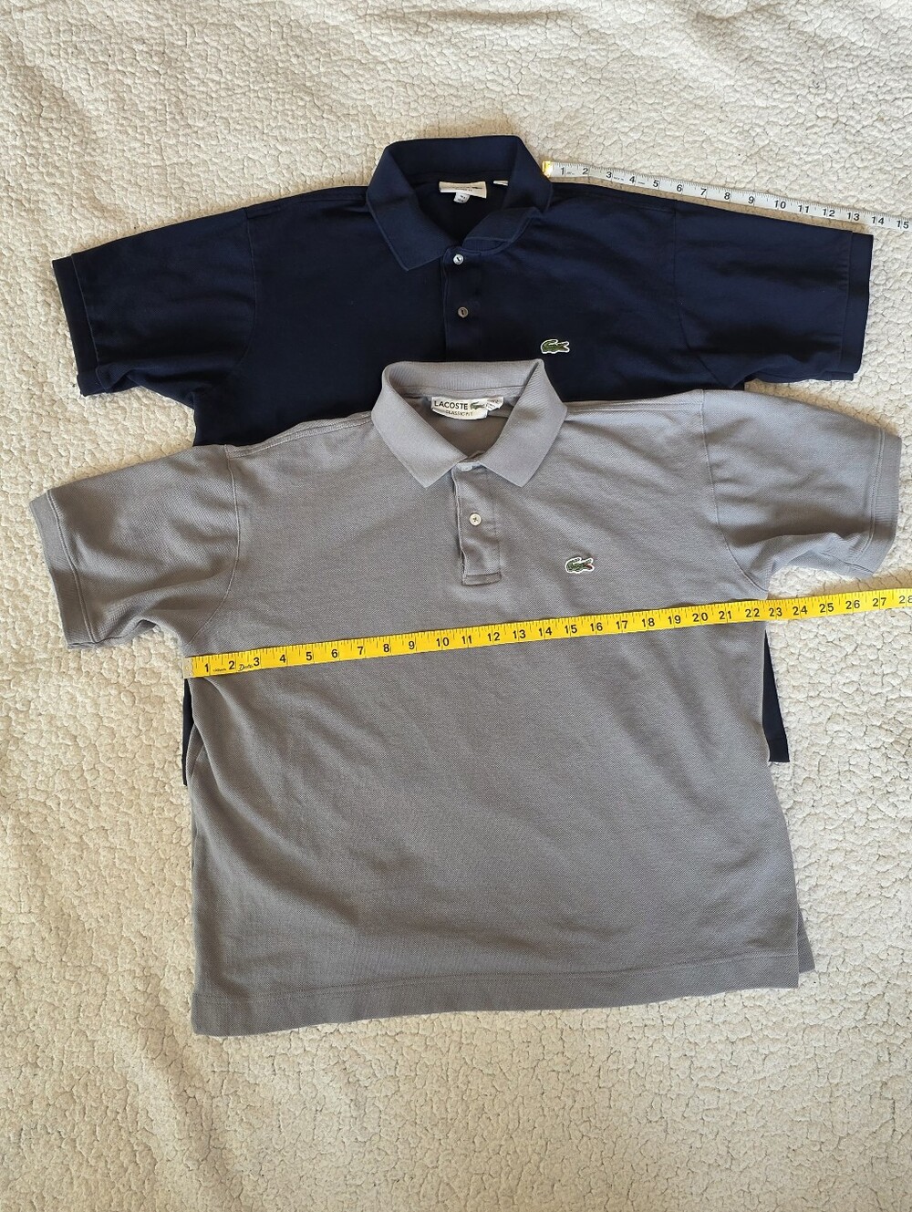 Lot of 2 Lacoste Classic Fit Polo Shirts Mens XL FR 6 Navy Blue & Grey Pique